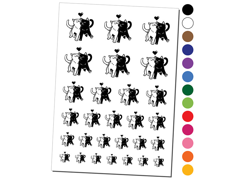 Snuggling Cat Couple Love Anniversary Valentine&#x27;s Day Temporary Tattoo Water Resistant Fake Body Art Set Collection