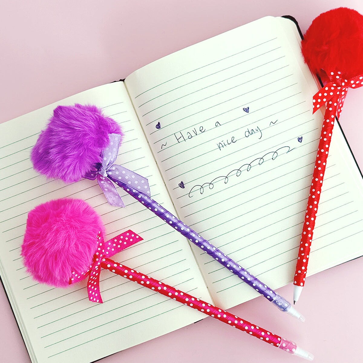 Wrapables Fluffy Ball Pom Pom Ballpoint Pens (Set of 6)
