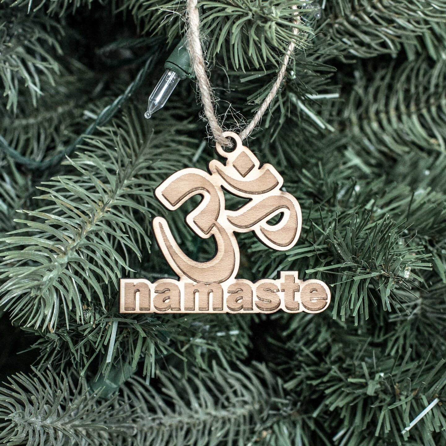 Ornament - Namaste - Raw Wood 3x3in Ornament - Namaste - Raw Wood 3x3in
