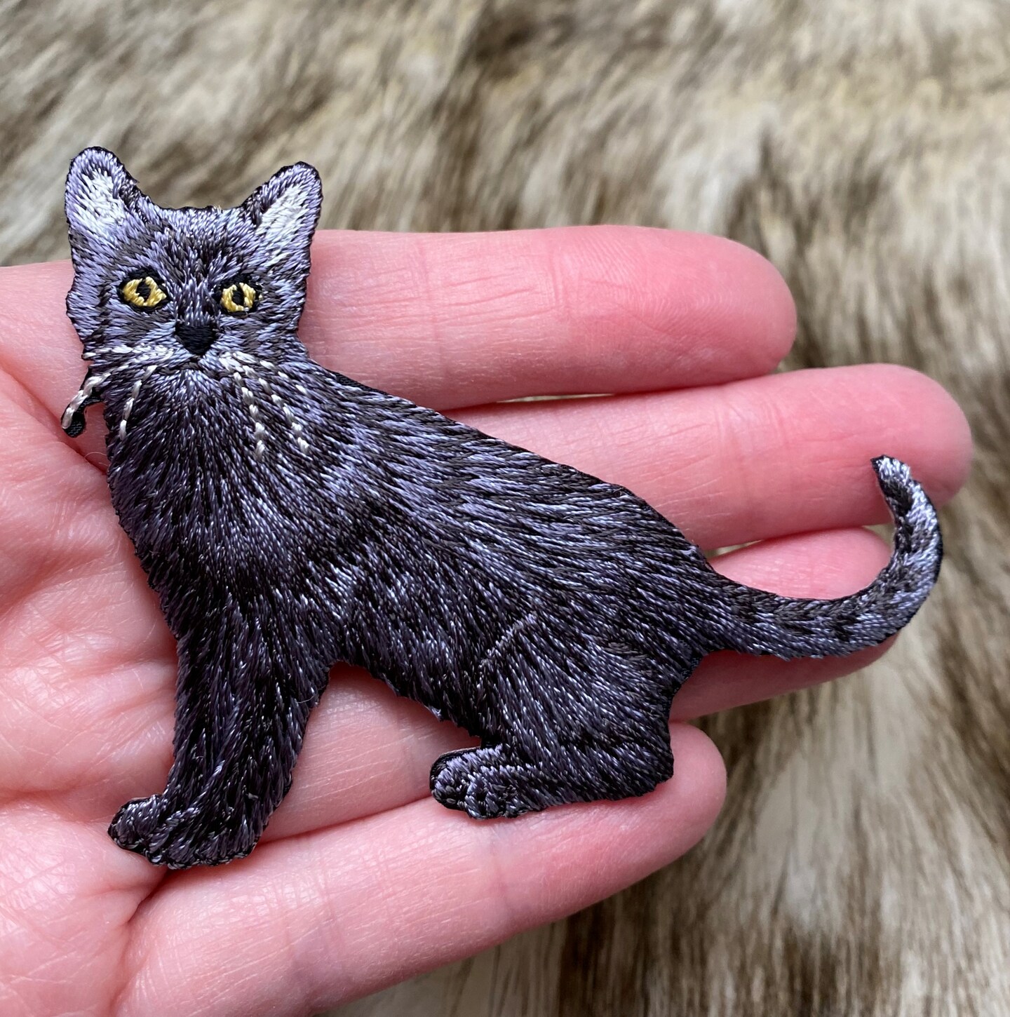 Black Cat, Kitten, Realistic Pets, Embroidered, Iron on Patch