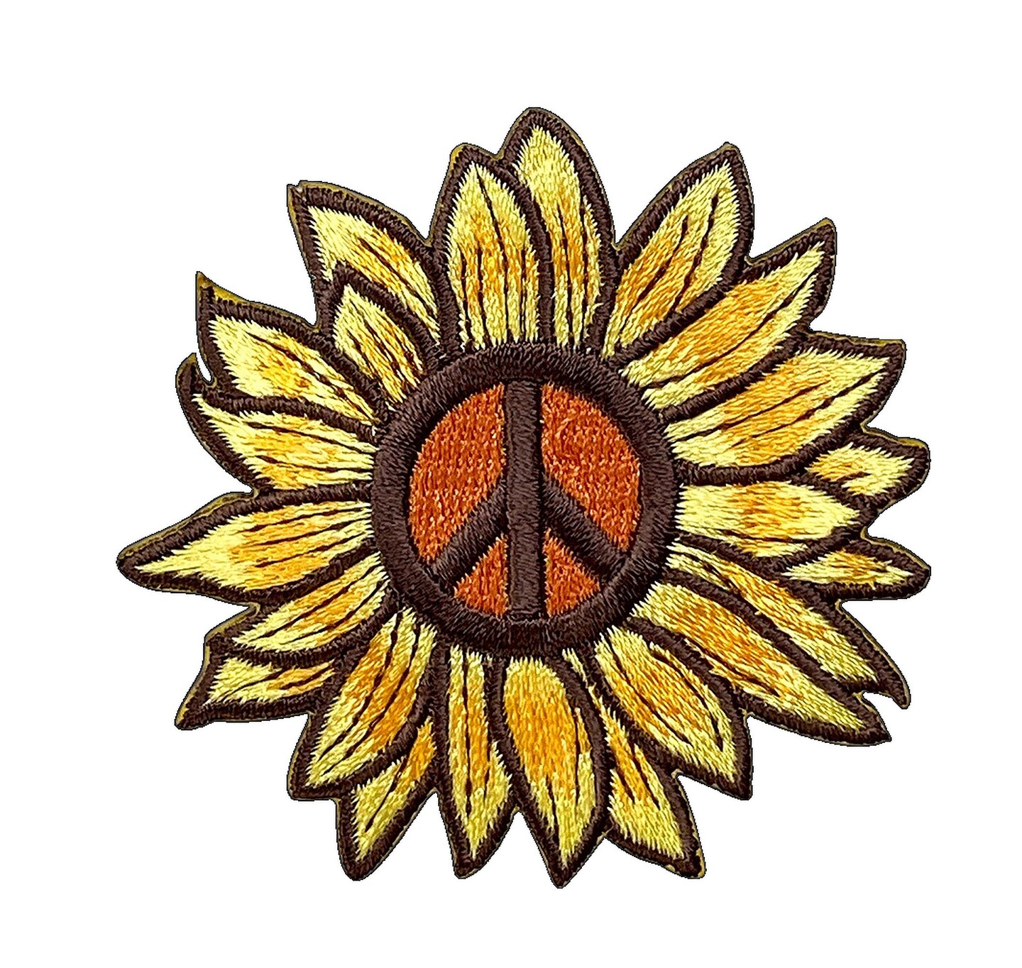 Sunflower Peace Sign, Flower, Embroidered, Iron on Patch
