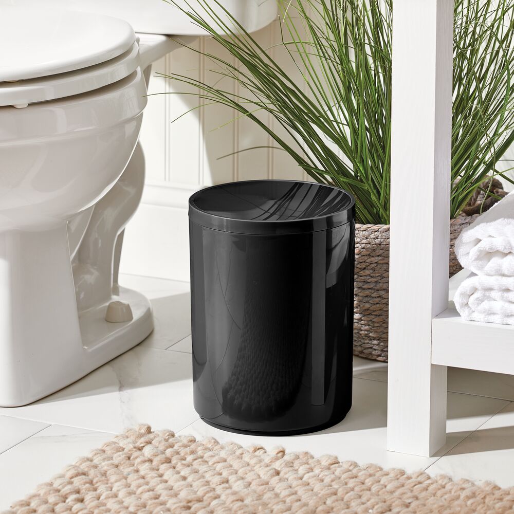 mDesign Plastic Small Round 1.7 Gallon Trash Can with Swing Lid