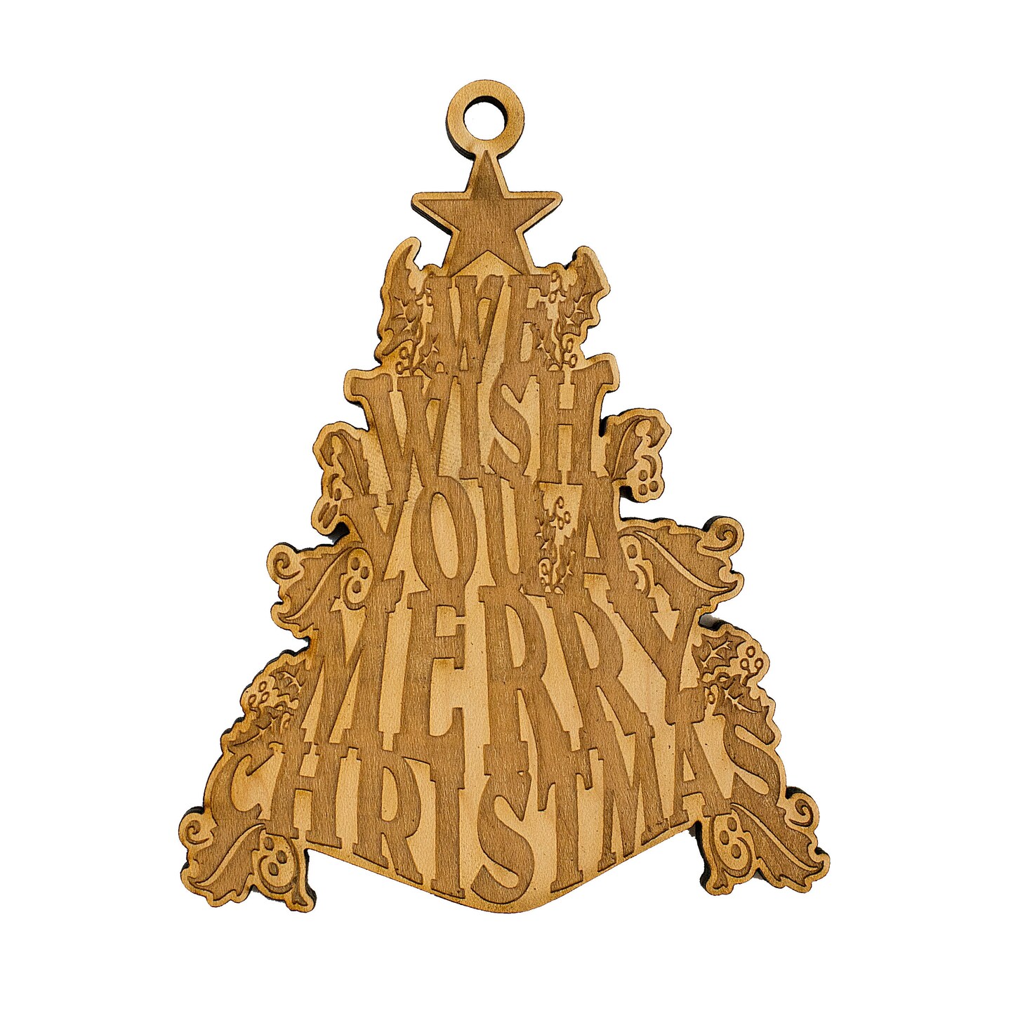 We Wish You a Merry Christmas Tree - Ornament - Raw Wood 4.5x3.5 inches
