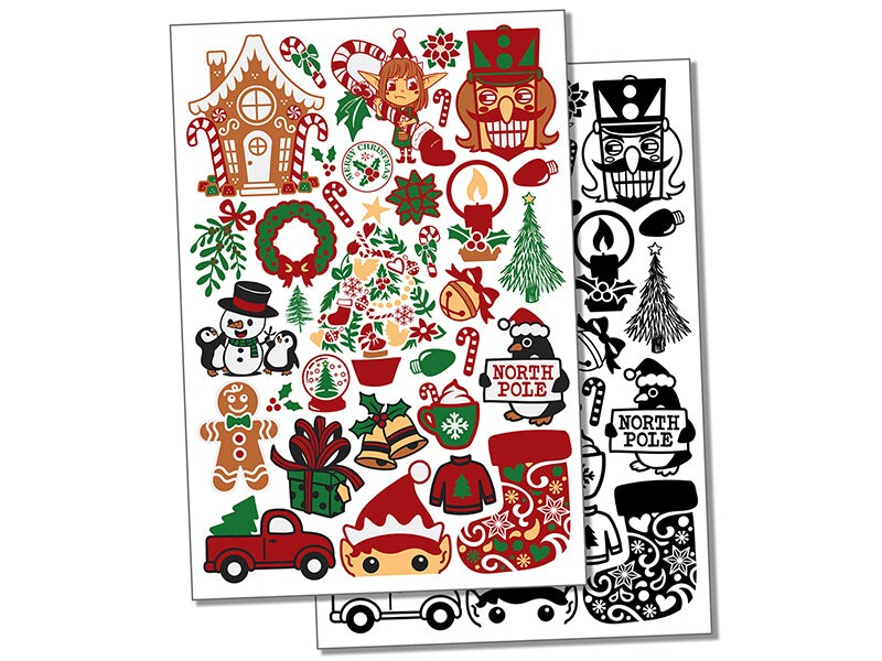 Festive Christmas Holiday Temporary Tattoo Water Resistant Fake Body Art Set Collection