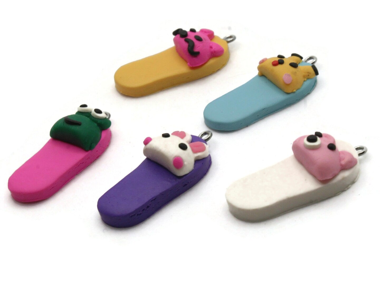 5 34mm Mixed Animal Miniature Slipper Polymer Clay Charms