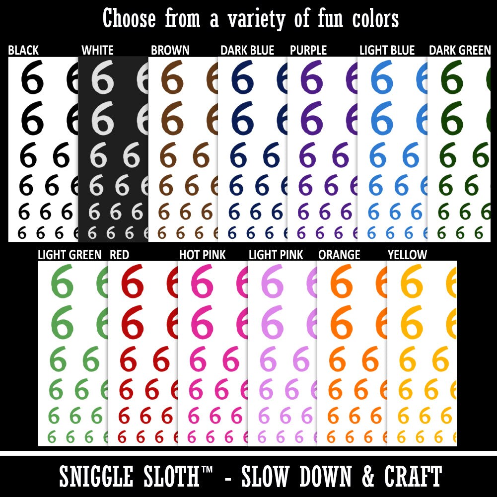 Number 6 Six Cute Typewriter Font Temporary Tattoo Water Resistant Fake Body Art Set Collection