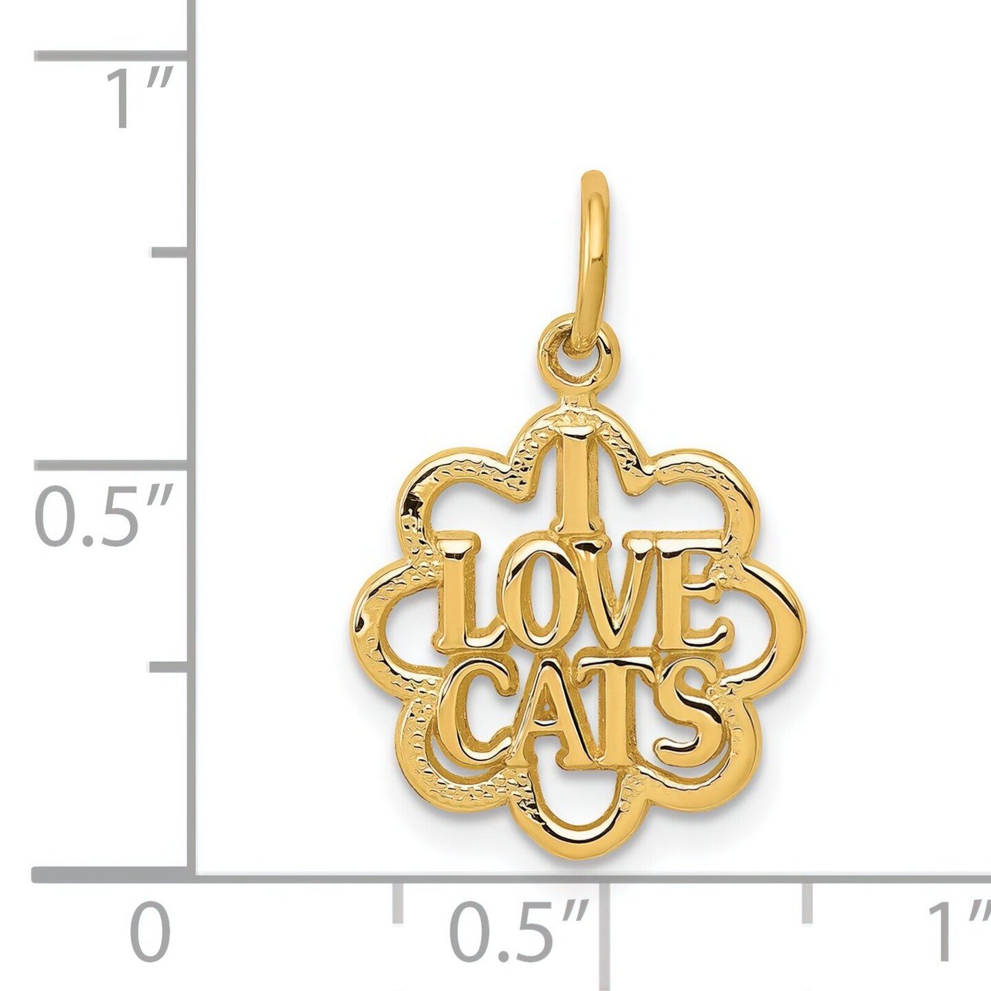 14K Yellow Gold I Love Cats Charm Kitty Cat Pendant Jewerly 22mm x 14mm