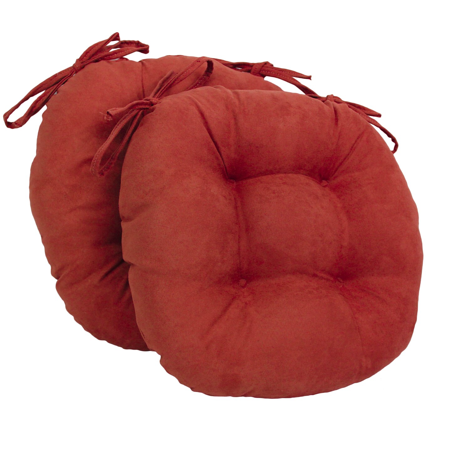16-inch Solid Micro Suede Round Tufted Chair Cushions (Set of 2) - Cardinal Red