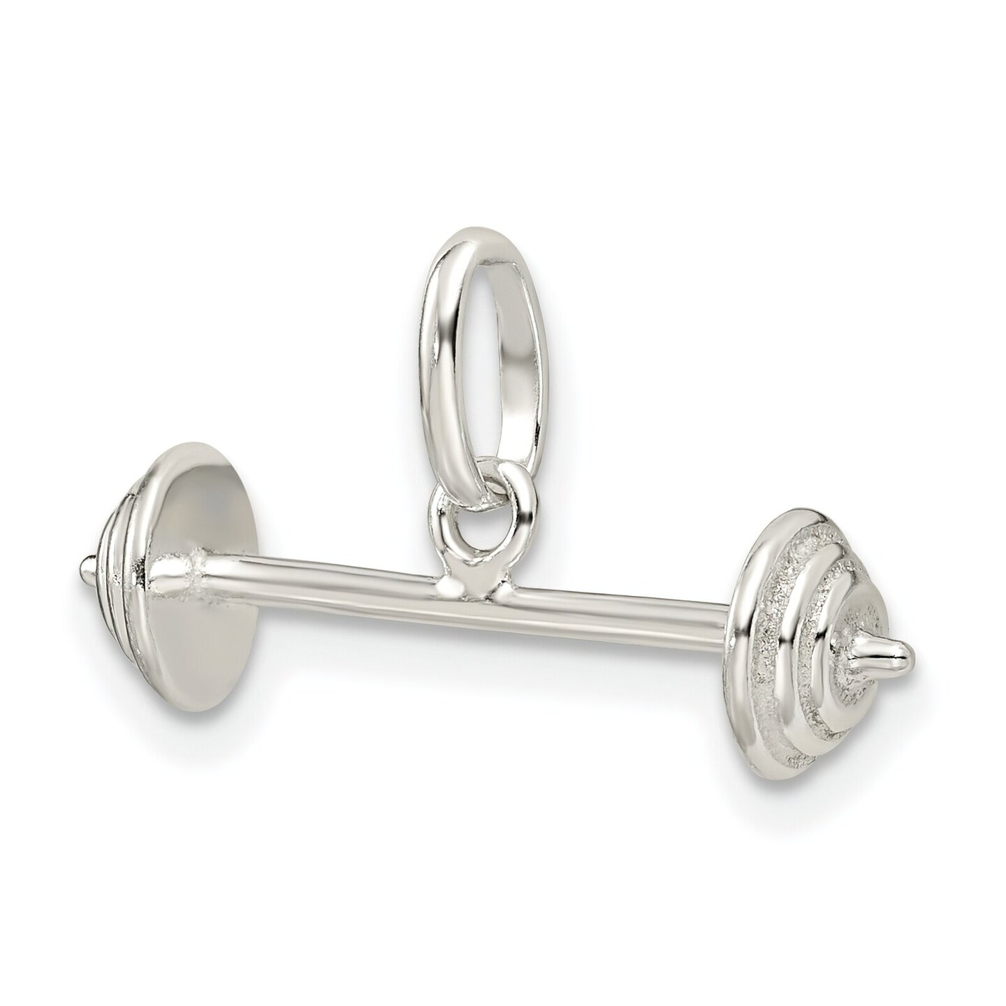 Sterling Silver Barbell Charm Pendant Weightlifting