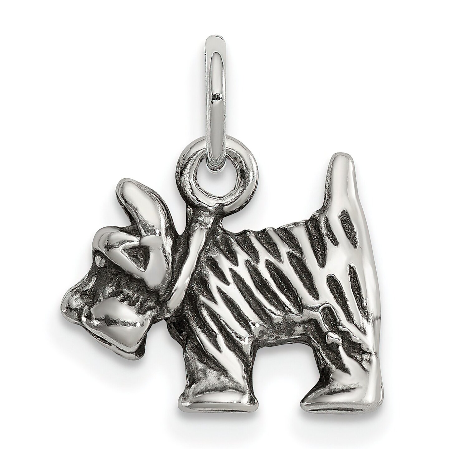 Sterling Silver Antiqued Scottish Terrier Charm Pendant Jewerly 9mm x 14mm