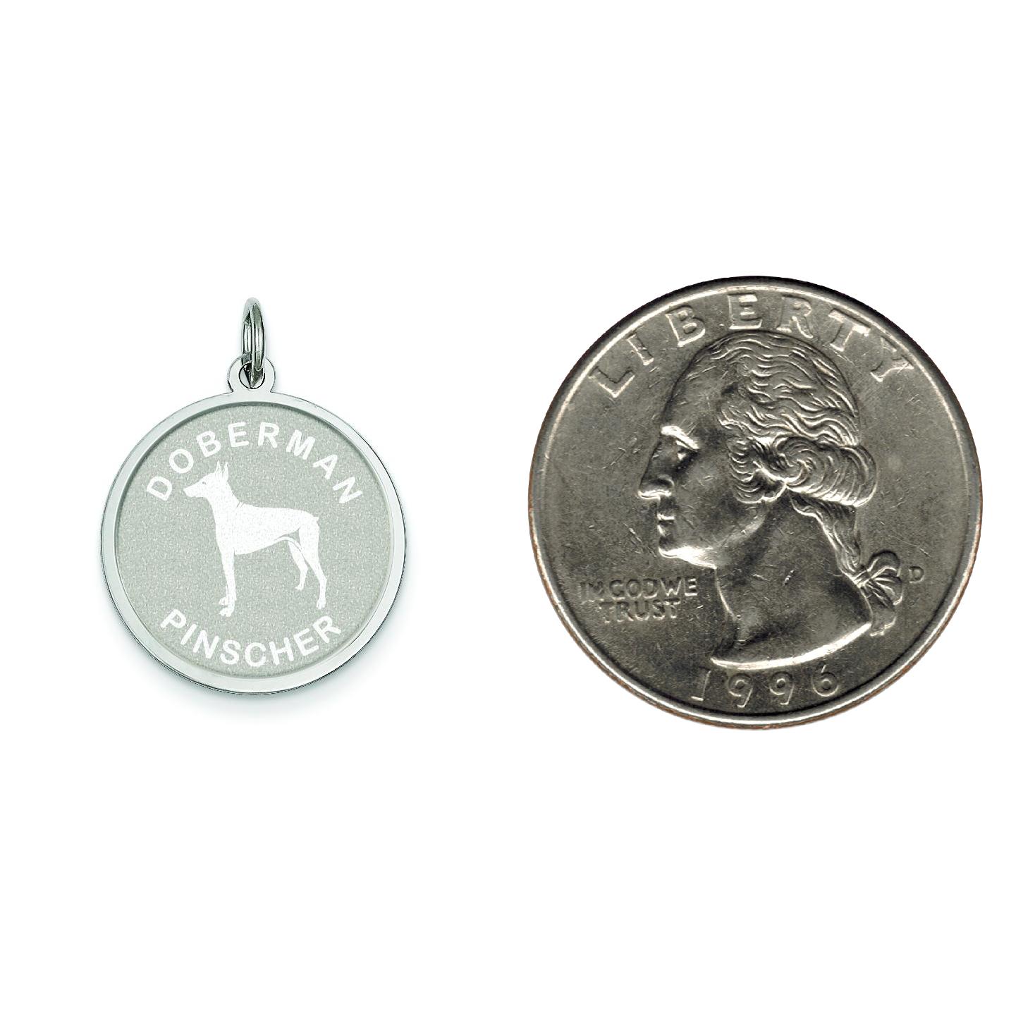 Sterling Silver Doberman Pinscher Disc Charm Pendant Jewerly 26mm x 19mm