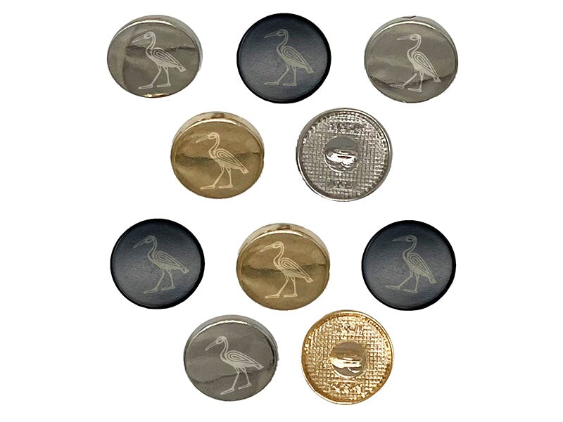 Ibis Hieroglyph Bird Egyptian 0.6&#x22; (15mm) Round Metal Shank Buttons for Sewing - Set of 10
