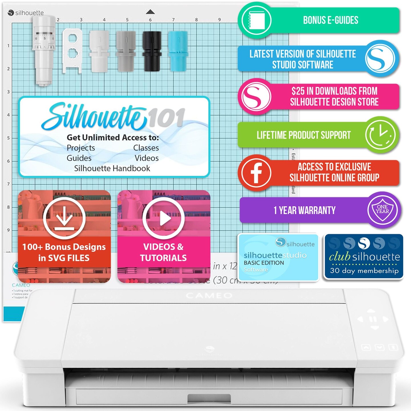 Silhouette White Cameo 4 w/ Updated Autoblade, 3x Speed, Roll Feeder