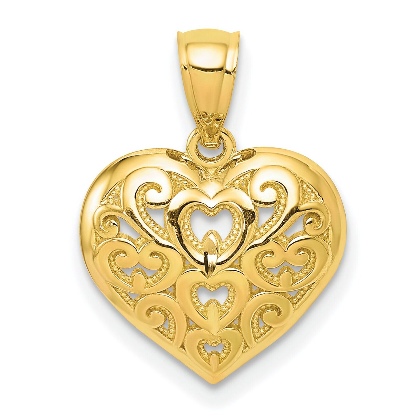 10K Gold Diamond Cut Heart Charm Pendant Jewelry 17 x 12mm