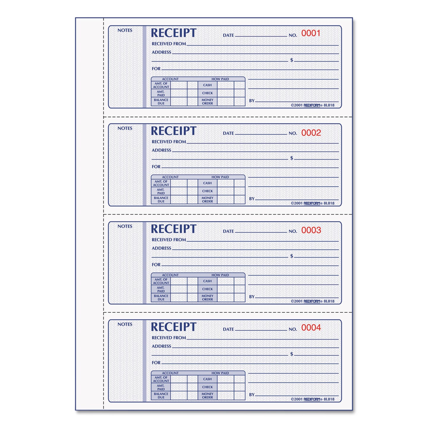 Rediform Money Receipt Book 7 x 2 3/4 Carbonless Triplicate 200 Sets ...