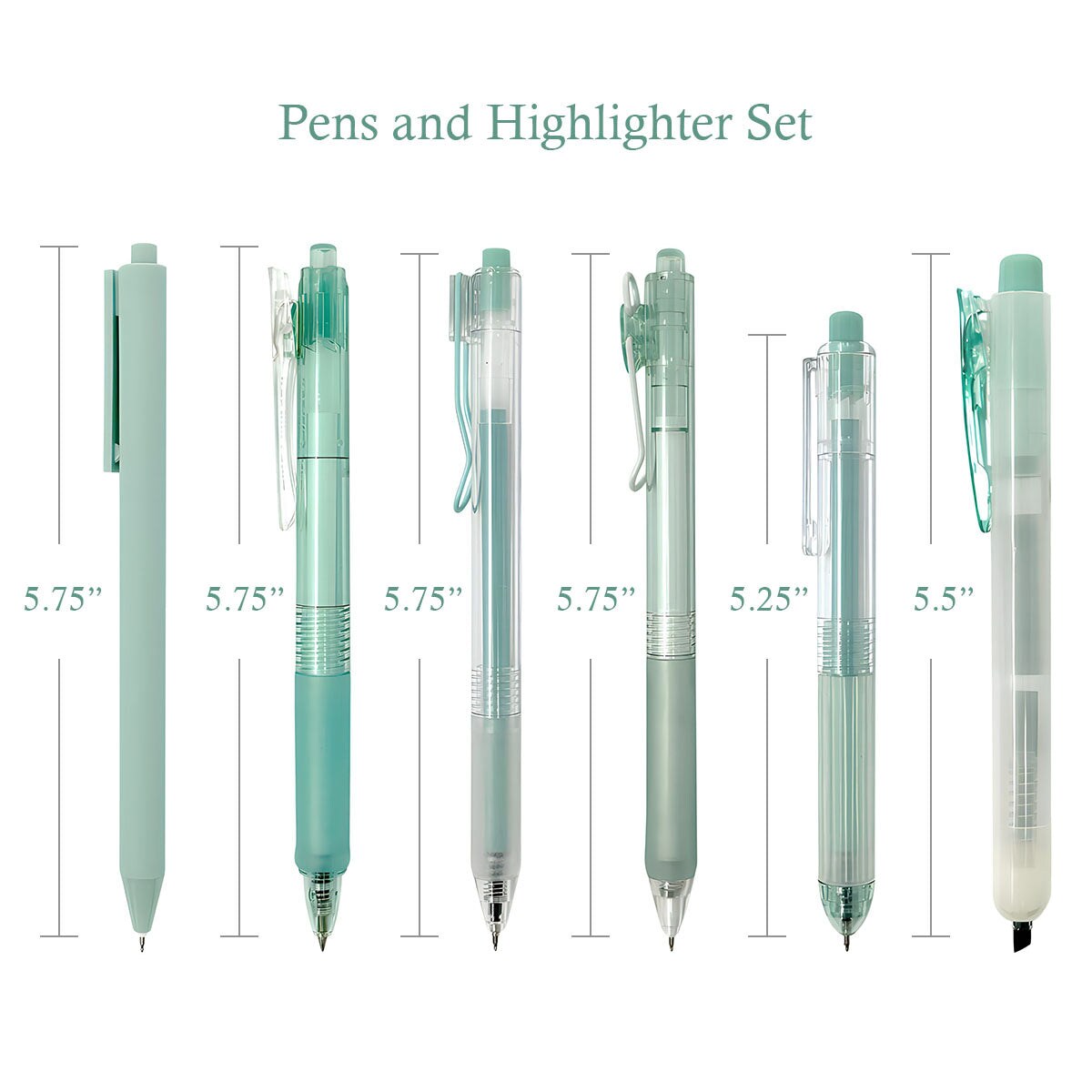 Wrapables Retractable Rollerball Pens and Highlighter Set, 0.5mm Black Gel Ink Pens for Home, Office, Stationery (Set of 6)