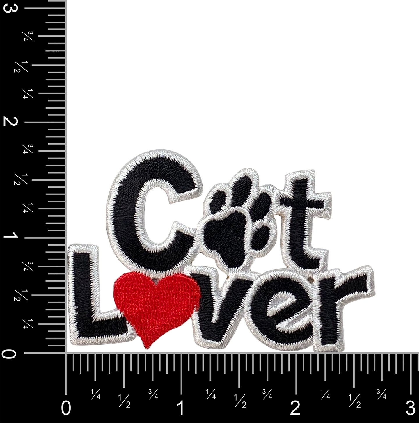 Cat Lover with Paw, Red Heart, Embroidered, Iron on Patch
