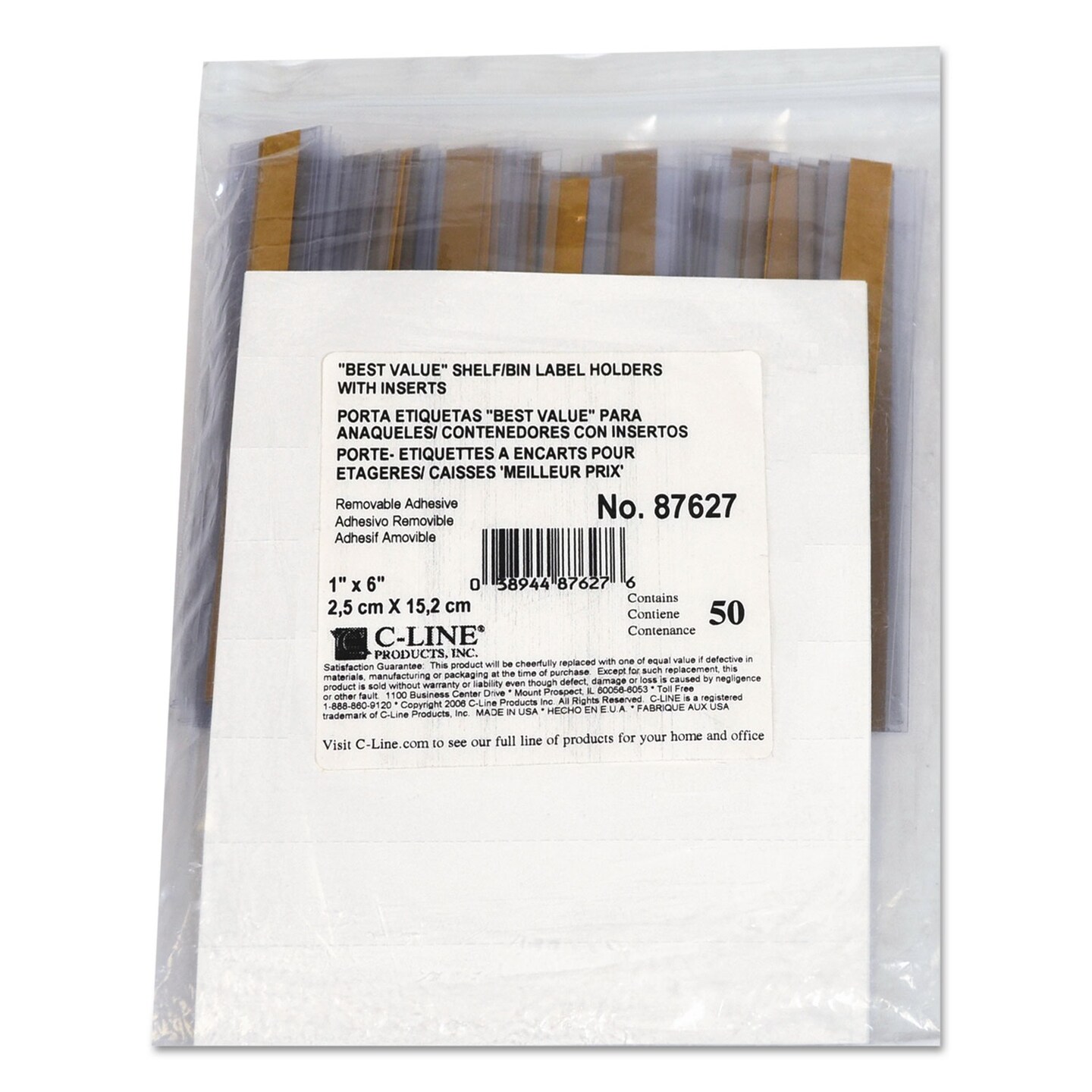 C-Line Self-Adhesive Label Holders Top Load 1 x 6 Clear 50/Pack