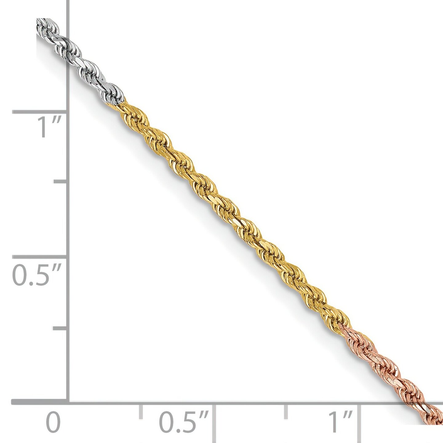 14K Gold Tri-Color 1.8mm Diamond Cut Rope Chain Bracelet Jewelry 7"