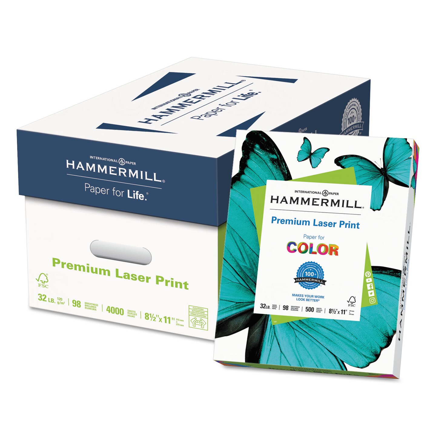 Hammermill Premium Color Copy Print Paper, 100 Bright, 32lb, 8.5 x 11, Photo White, 500/Ream