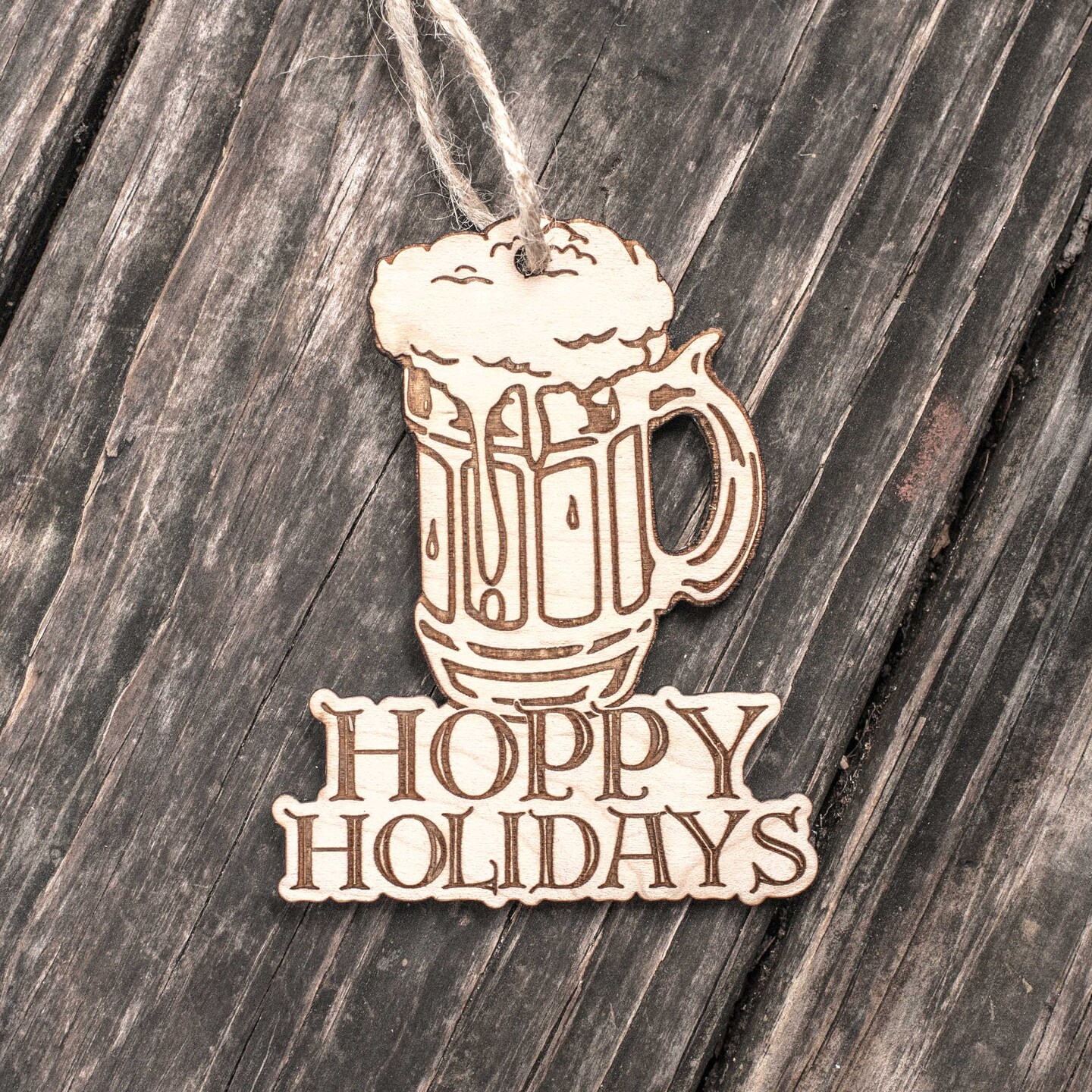 Ornament - Hoppy Holidays - Raw Wood 3x4in Ornament - Hoppy Holidays - Raw Wood 3x4in
