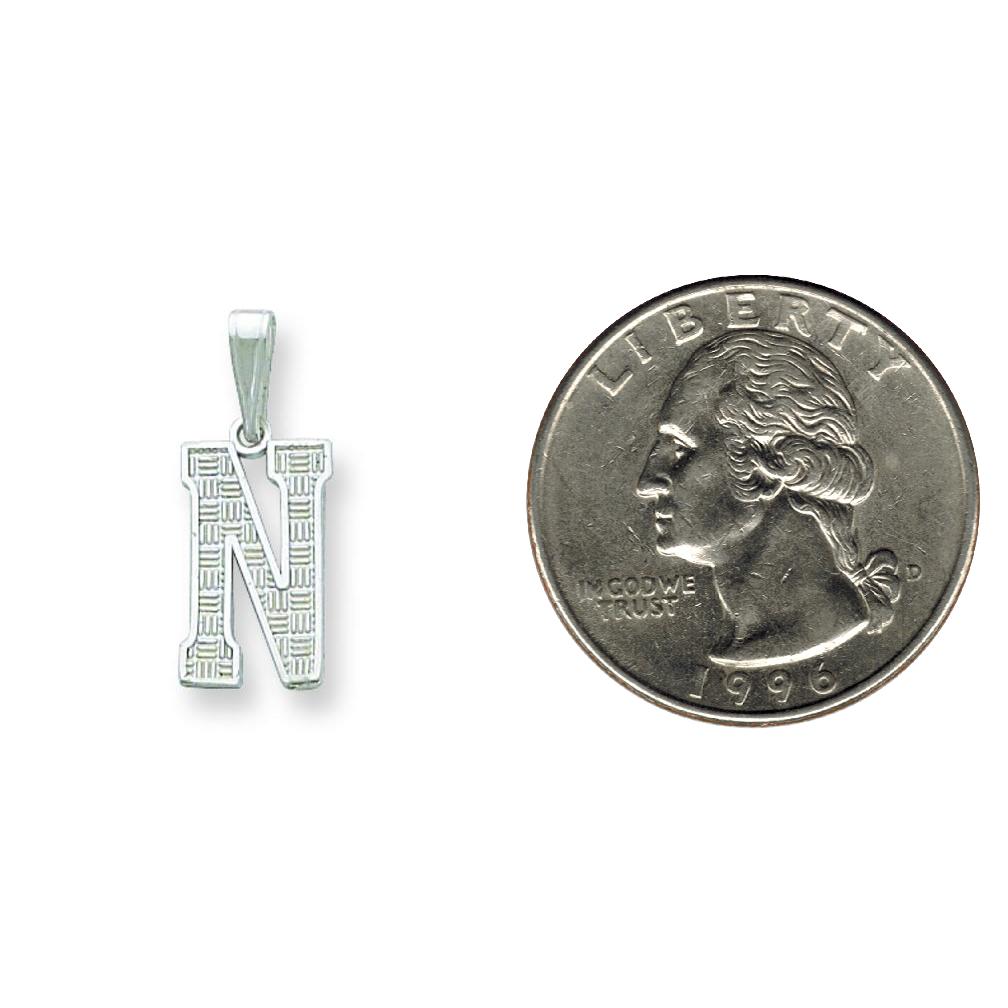 Sterling Silver Initial Letter N Charm Pendant Jewelry 25mm x 9mm
