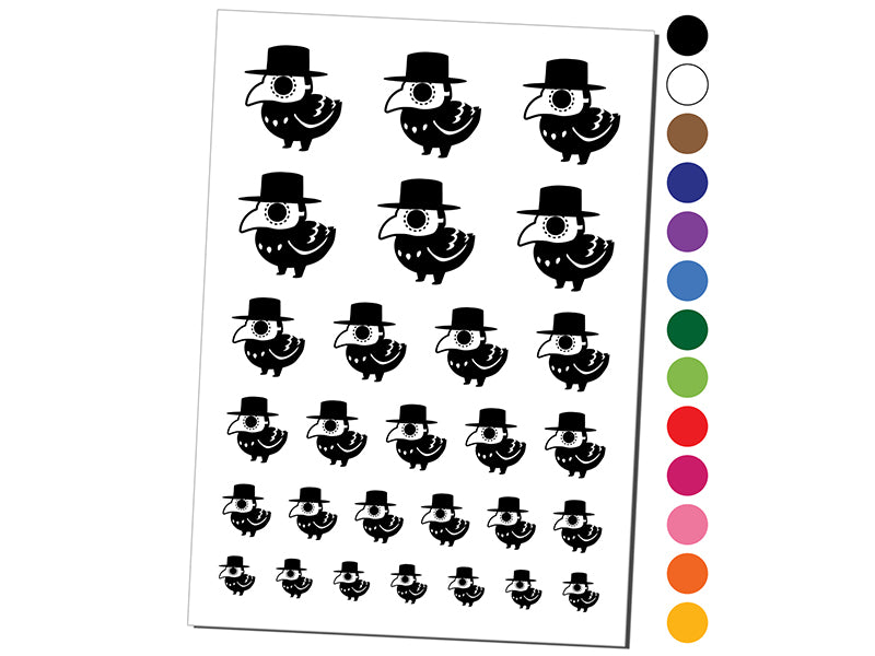 Cute Chibi Raven with Plague Doctor Mask Temporary Tattoo Water Resistant Fake Body Art Set Collection