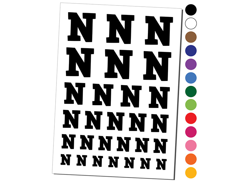 Letter N Uppercase Fun Bold Font Temporary Tattoo Water Resistant Fake Body Art Set Collection