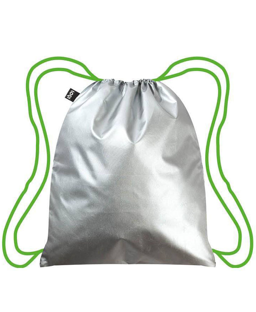 LOQI METALLIC Silver/Green Backpack