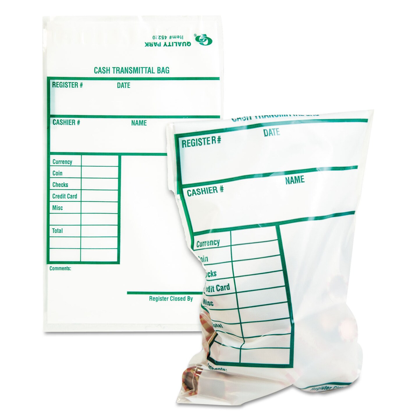 Cash Transmittal Bags, Printed Info Block, 6 x 9, Clear, 100/Pack Cash Transmittal Bags, Printed Info Block, 6 x 9, Clear, 100/Pack