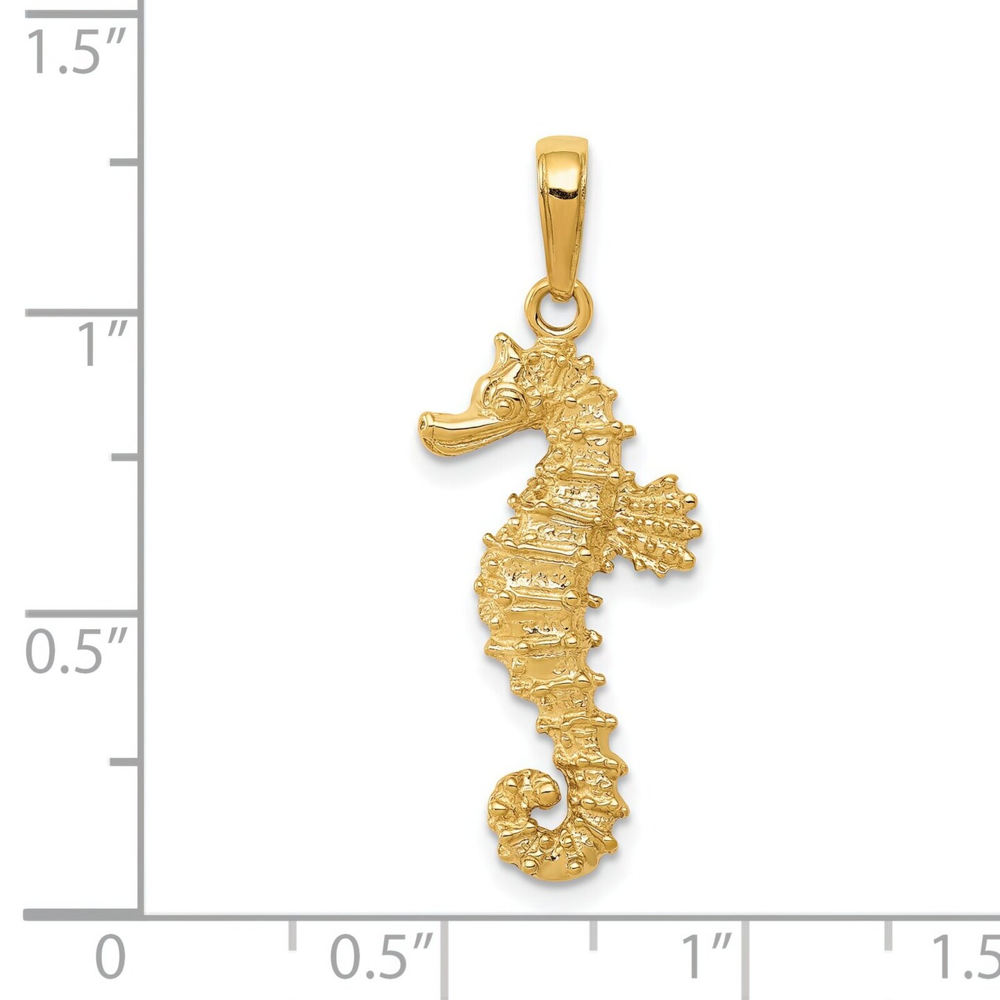 14K Yellow Gold Seahorse Charm Ocean Pendant Jewelry 31mm x 12mm