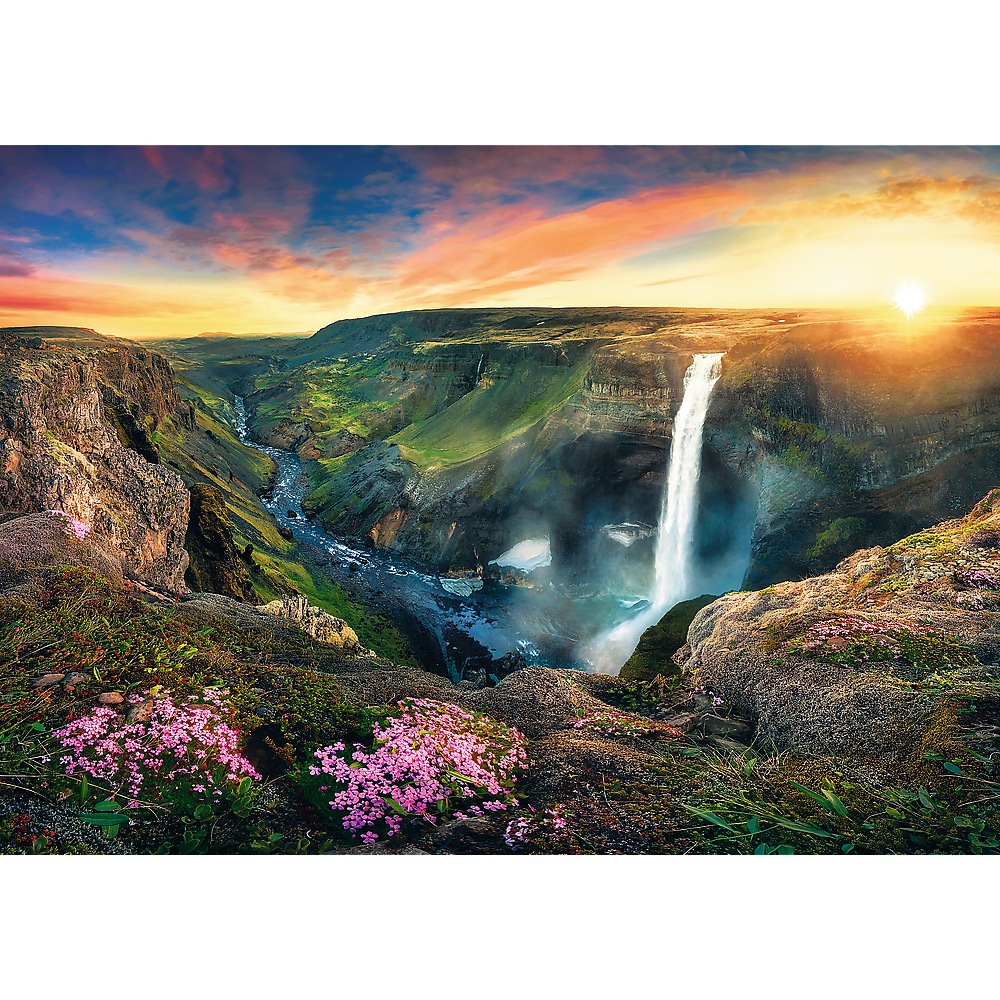 2000 Piece Jigsaw Puzzles, H&#xE1;ifoss Waterfall, Iceland, Idylic Sunset Landscape Puzzle with Waterfall, Adult Puzzles, Trefl 27091
