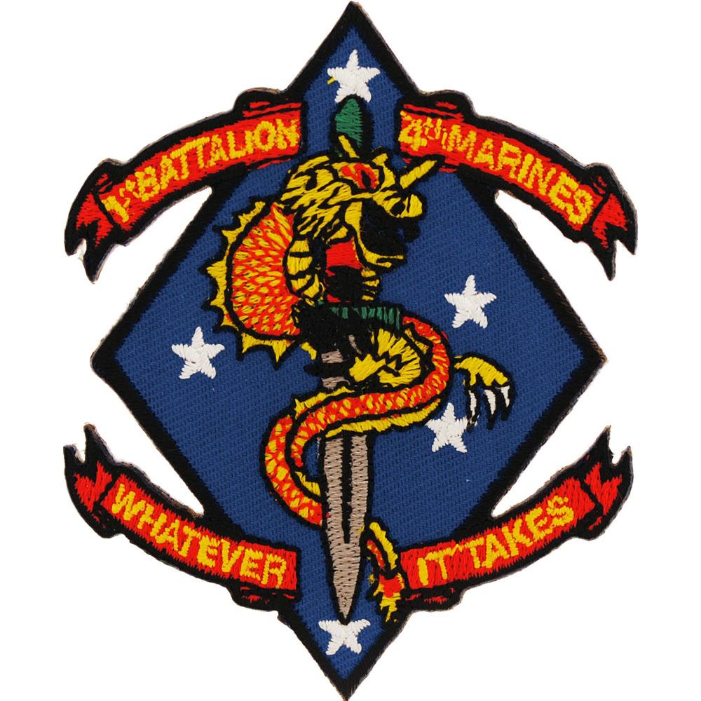U.S.M.C. 1st Battalion 4th Marines Patch Red &#x26; Blue 3&#x22;