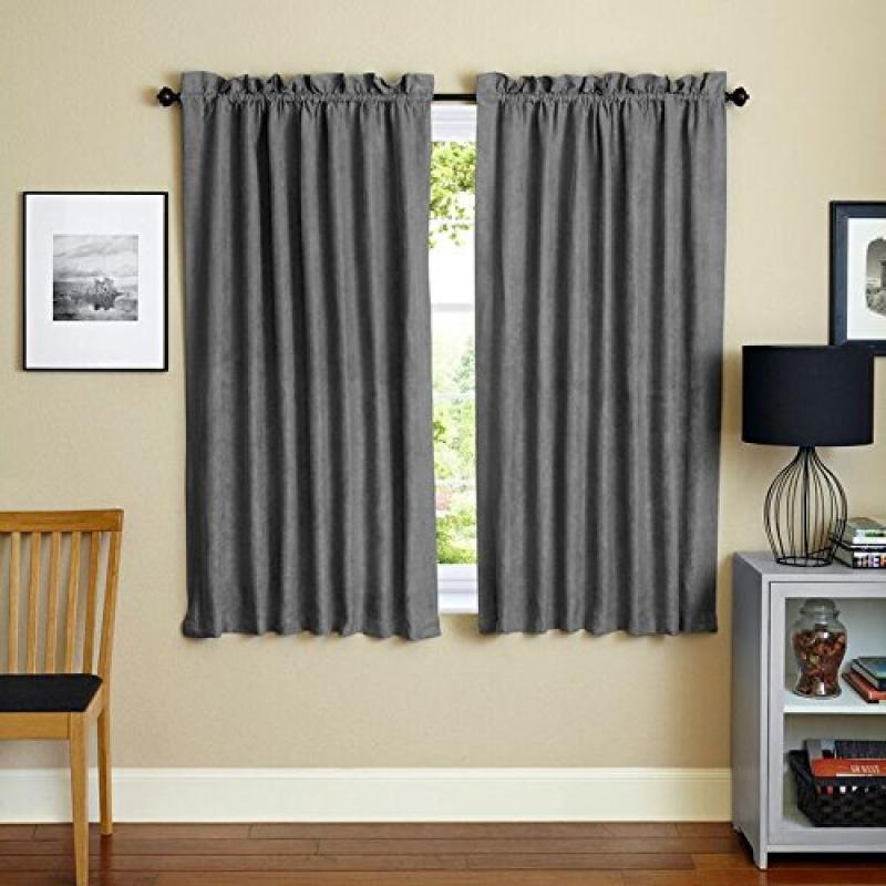 Blazing Needles 63-inch by 52-inch Microsuede Blackout Curtain Panels (Set of 2) - Steel Grey