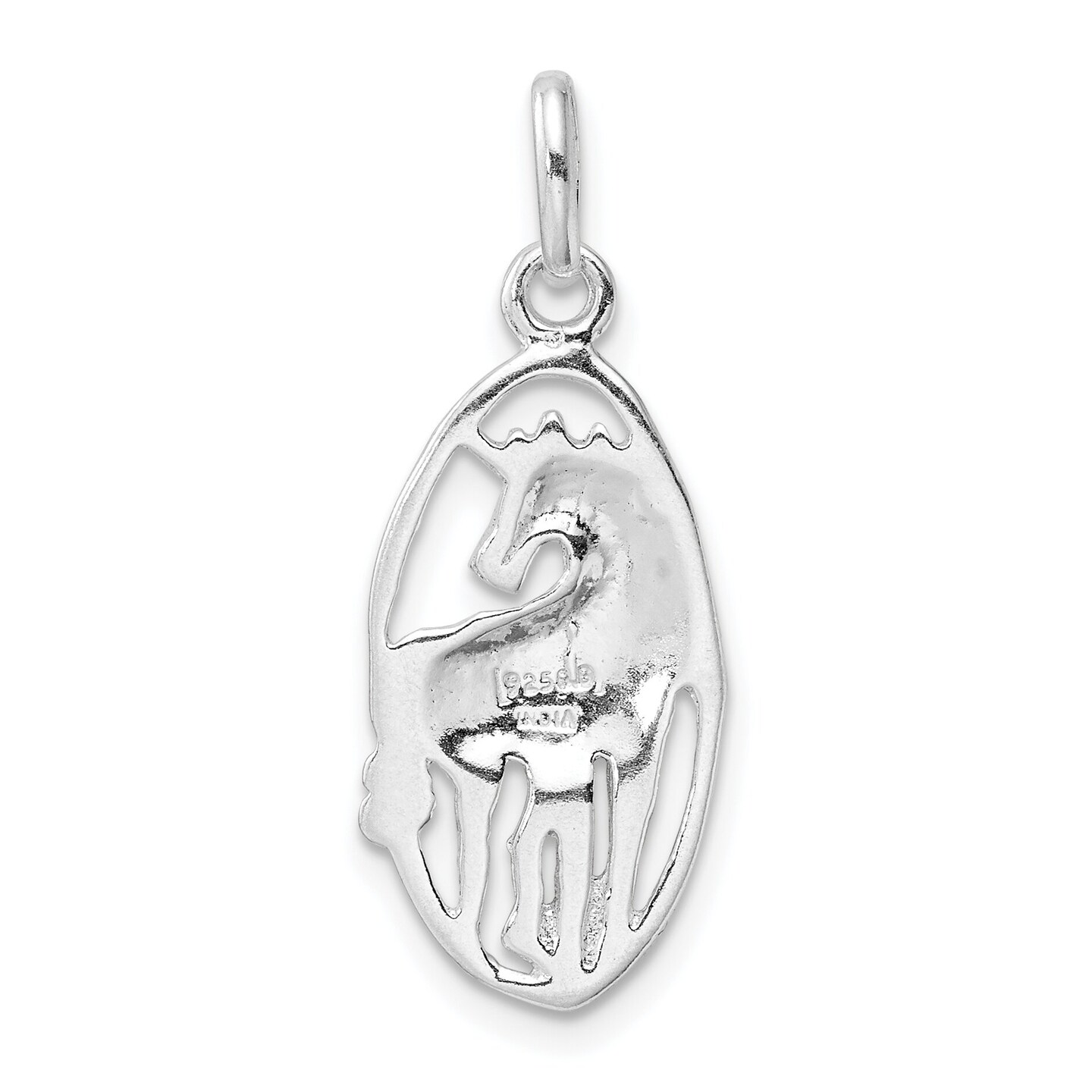 Sterling Silver Unicorn in Frame Charm Pendant Jewelry 30mm x 12mm