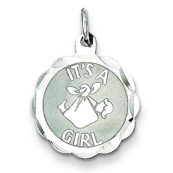 Sterling Silver Its A Girl Charm Pendant Baby Jewelry 23mm x 16mm