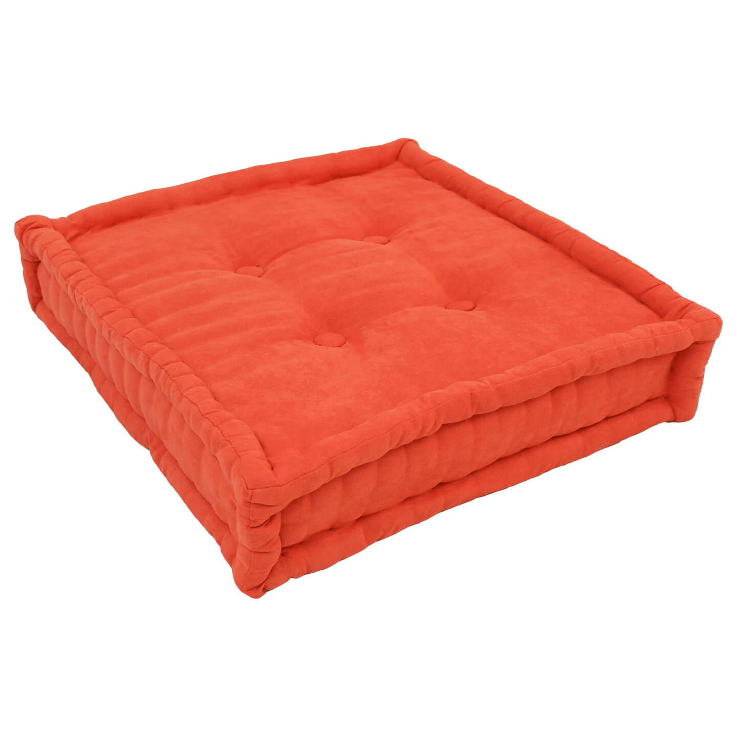 20-inch Square Corded Floor Pillow with Button Tufts - Tangerine Dream