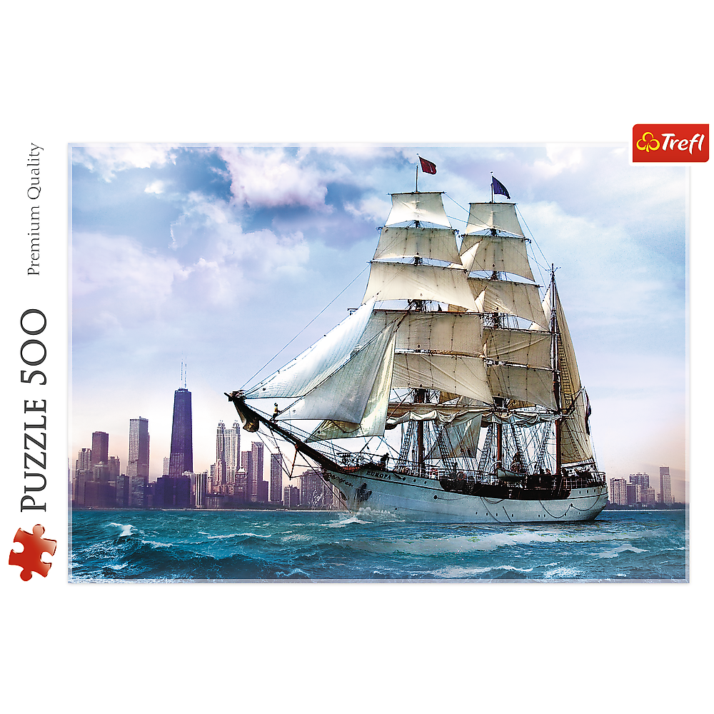 500 Piece Jigsaw Puzzles, Sailing towards Chicago, Lake Michigan, City Skyline, Adult Puzzles, Trefl 37120