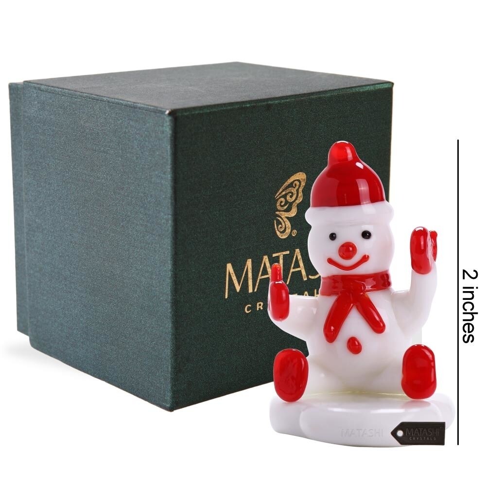 Murano Christmas Winter Decorative Glass Snowman Figurine Christmas Gift And Ornament By Matashi - Red