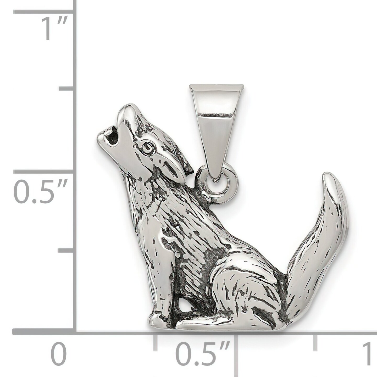 Sterling Silver Antiqued Wolf Charm Pendant Jewelry 19mm x 21mm