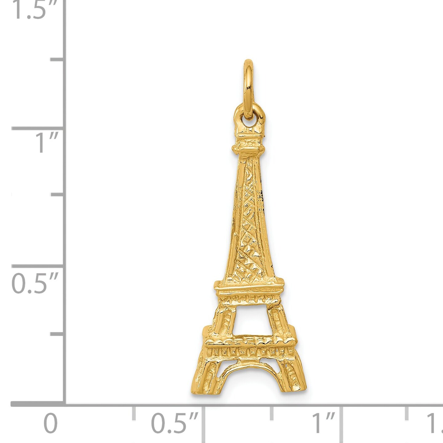 14K Yellow Gold Eiffel Tower Charm Paris Jewelry 29mm x 10mm