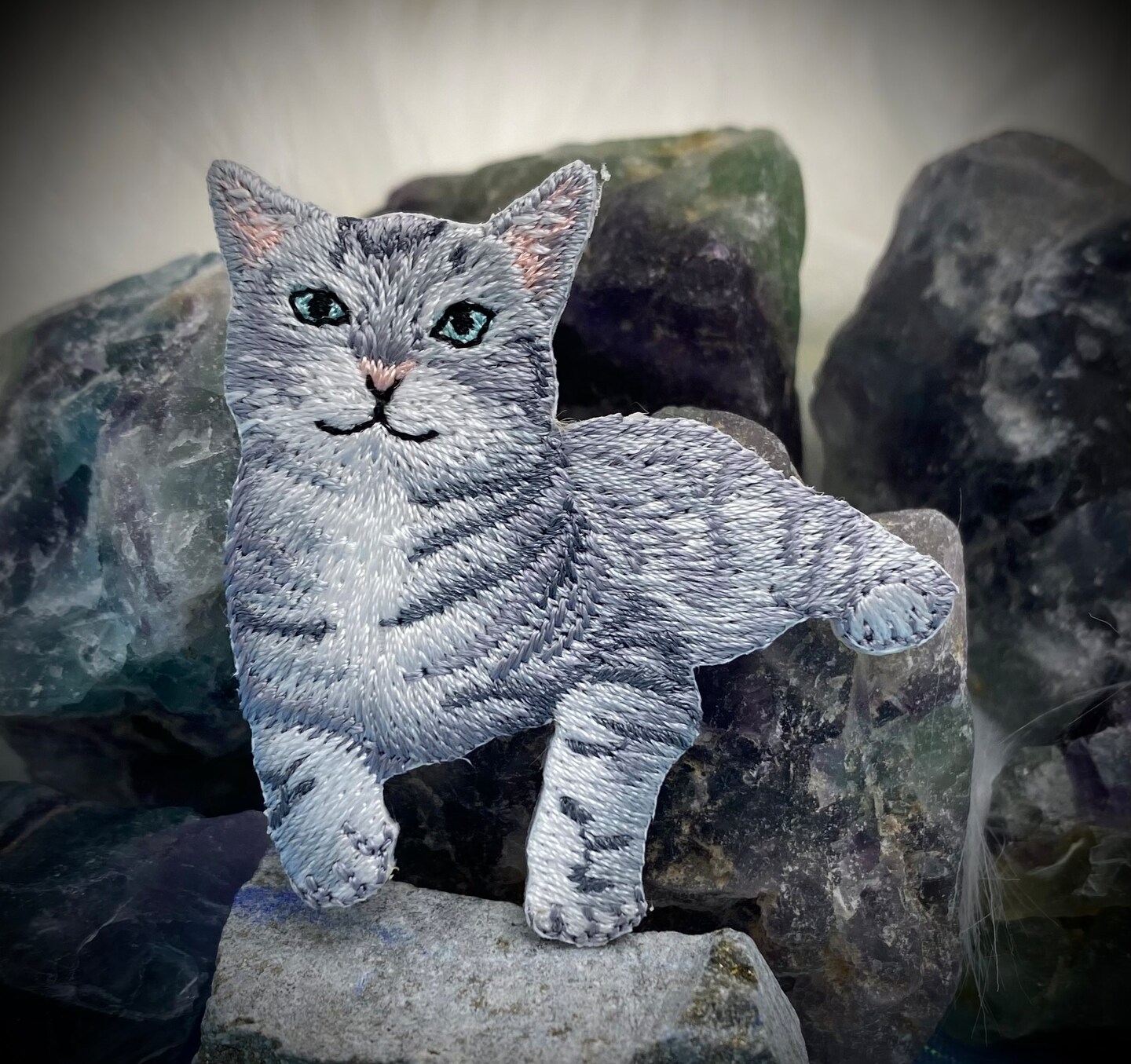 Gray Tabby Cat, Kitten, Realistic Pets, Embroidered, Iron on Patch