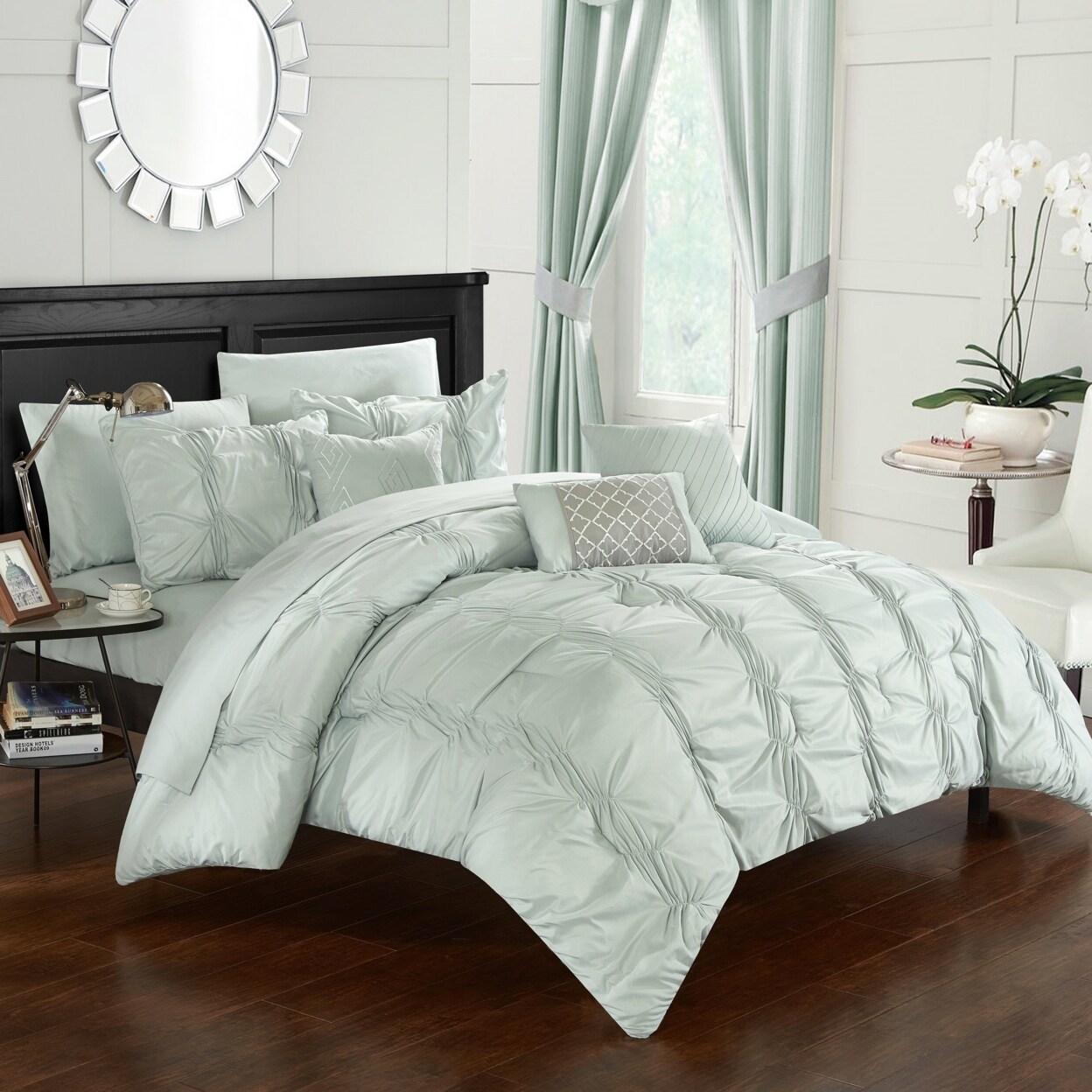 Chic Home 10 Piece Voni Pinch Pleated ruffled and pleated complete Bed In a Bag Comforter Set Sheets set and Decorative pillows