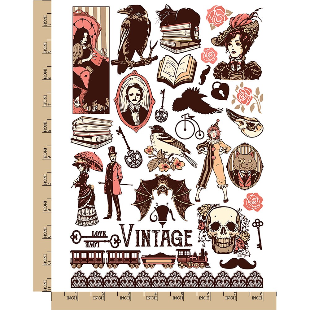 Vintage Victorian Gothic Aesthetic Halloween Temporary Tattoo Water Resistant Fake Body Art Set Collection