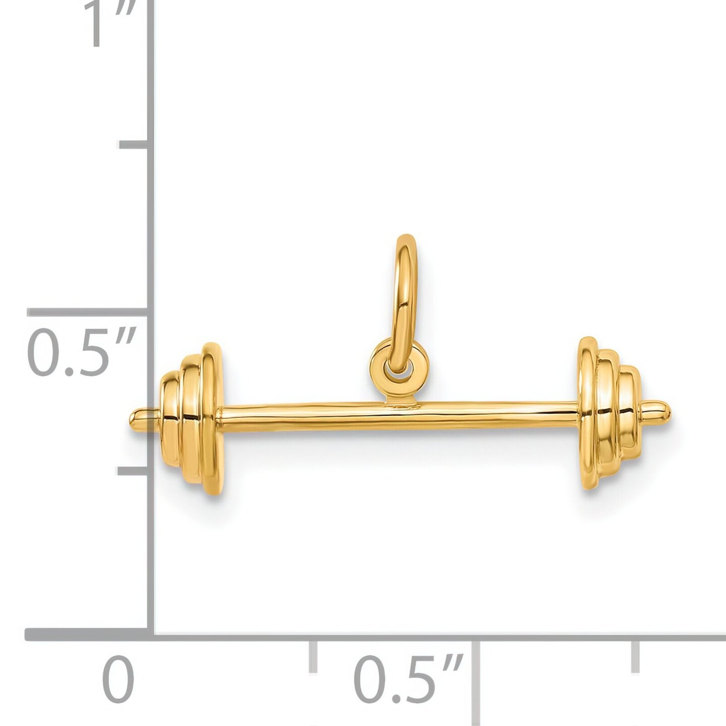 14K Yellow Gold 3D Barbell Charm Weight Lifting Jewelry 10mm x 22mm