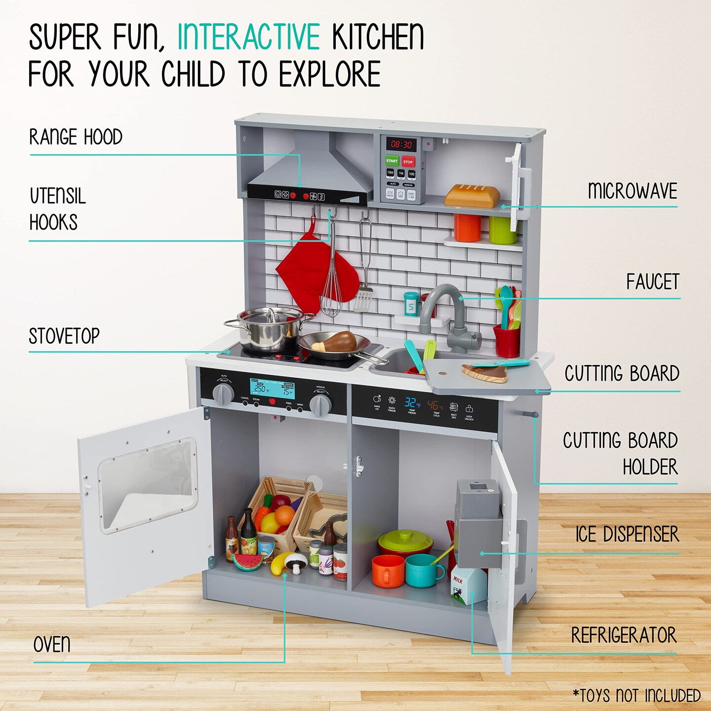 Lil&#x2019; Jumbl kitchen set for kids Interactive Kitchen Pretend Wooden Play Kitchen