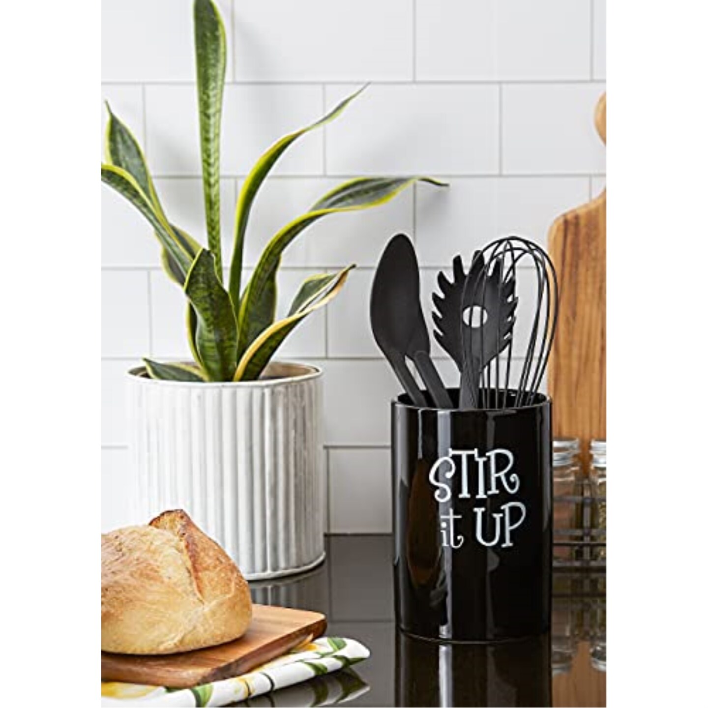 DII Black Stir It Up Ceramic Utensil Holder