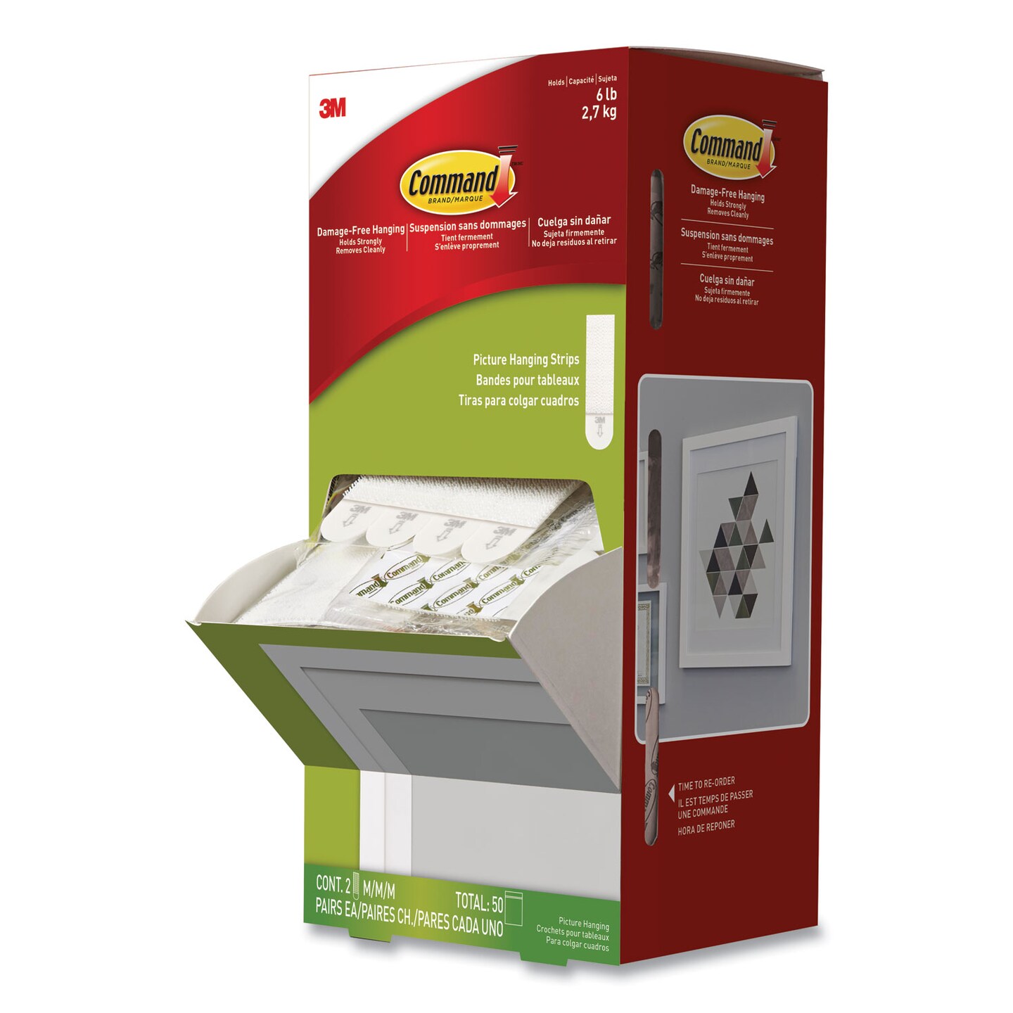 Picture Hanging Strips, Cabinet Pack, Removable, Holds Up to 6 lbs per Pair, 0.75 x 2.75, White, 4/Set, 50 Sets/Carton Picture Hanging Strips, Cabinet Pack, Removable, Holds Up to 6 lbs per Pair, 0.75 x 2.75, White, 4/Set, 50 Sets/Carton