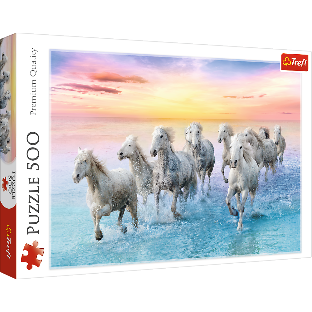 500 Piece Jigsaw Puzzles, Galloping White Horses, Animal Puzzles, Sunset Ocean Puzzle, Adult Puzzles, Trefl 37289