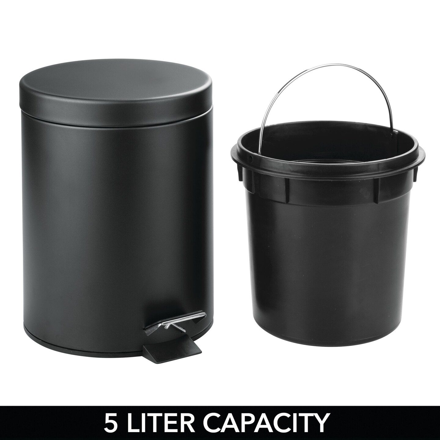 mDesign Toilet Brush Holder and Step Trash Can, 2 Pack